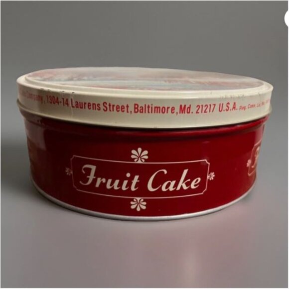 VTG Shirley Jean Fruit Cake Tin Christmas Holiday Winter Red Barn Baltimore MD - Picture 3 of 9